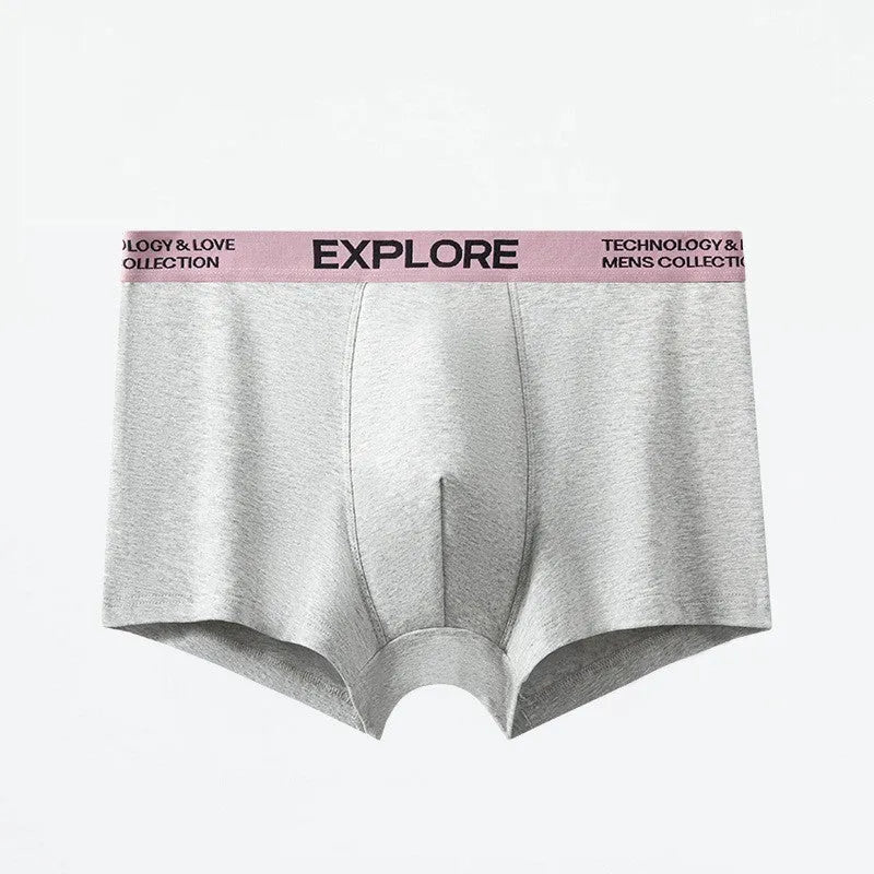 Men's cotton breathable underwear in grey and black colour, showing mid-waist fit