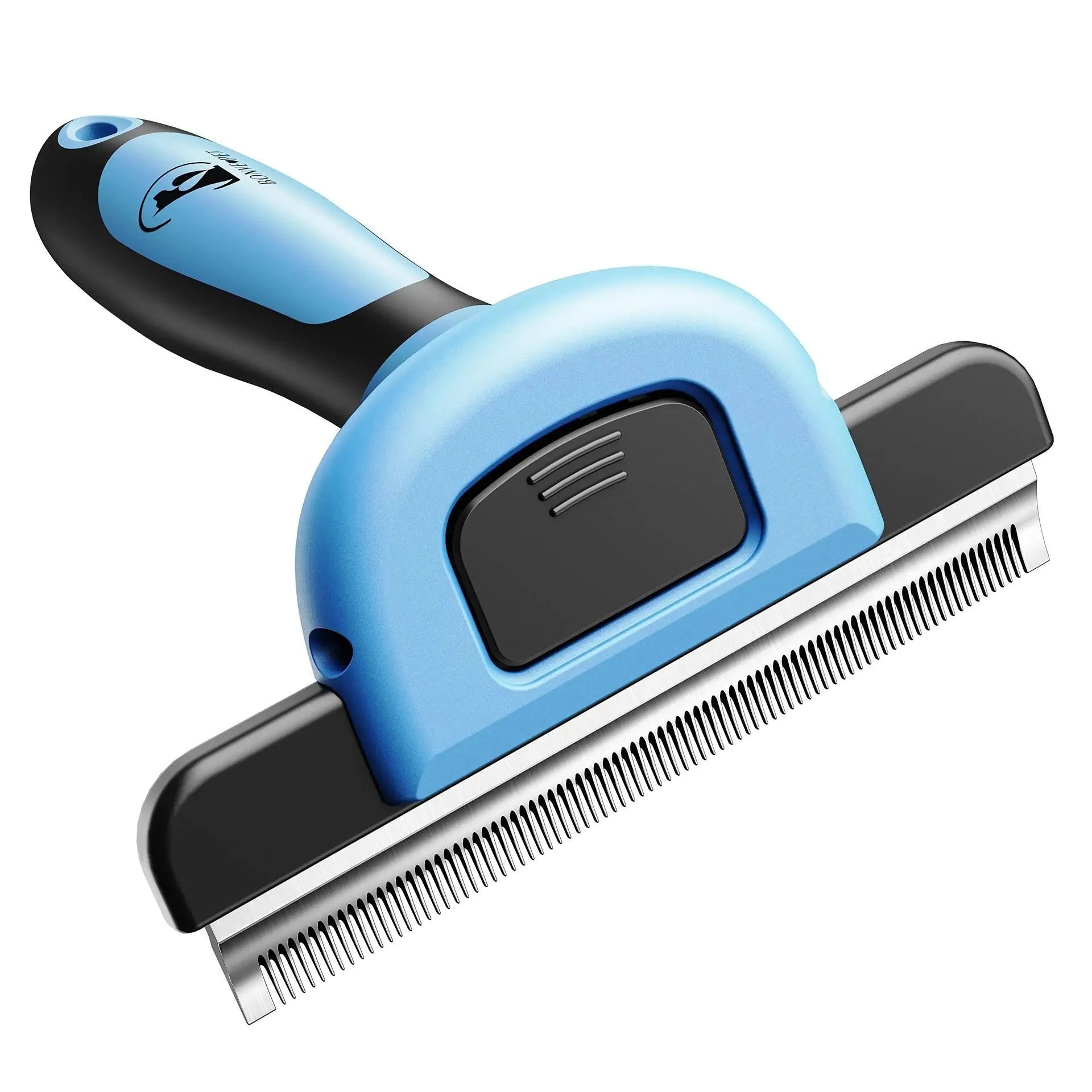 Blue pet grooming comb with removable stainless steel teeth for dog hair removal