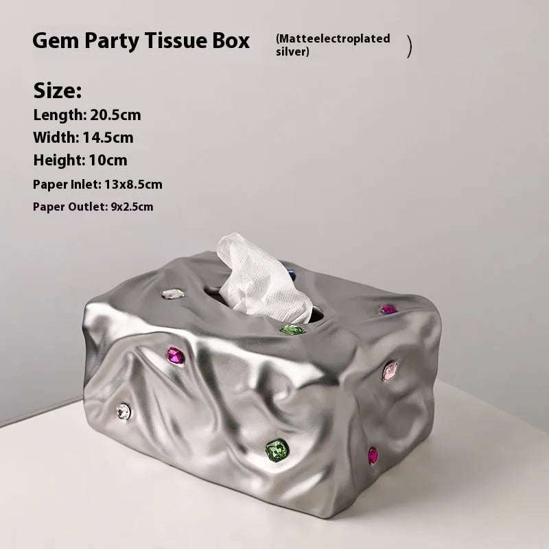 Ceramic tissue box in light luxury style with matte coconut milk white or silver electroplated finish