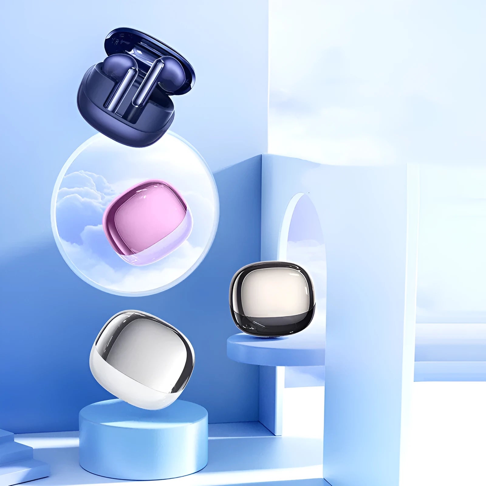 Wireless compact mini Bluetooth headset in pearl white with charging case