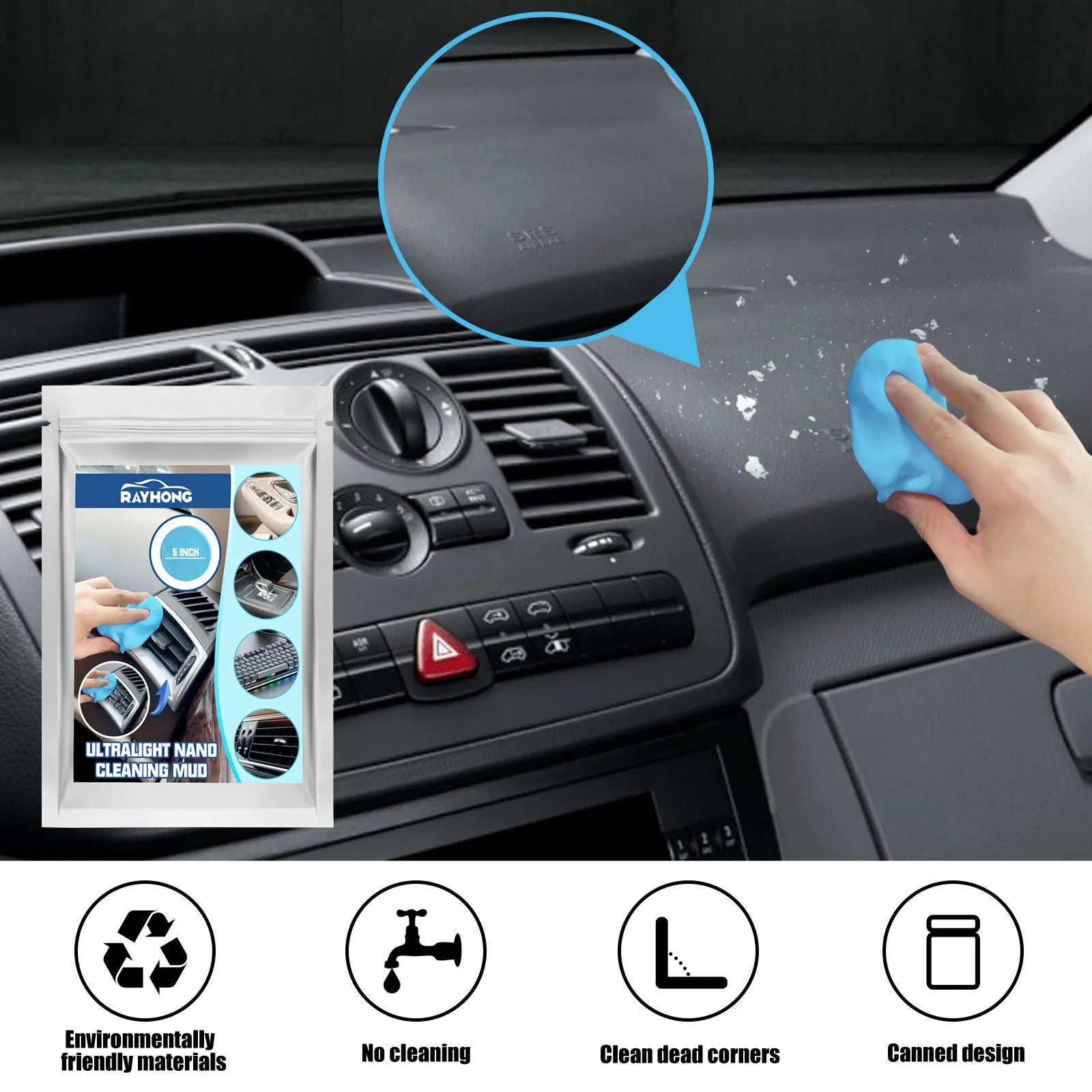 A 15cm by 10cm slab of soft grey cleaning putty for dust removal from car vents and gaps.