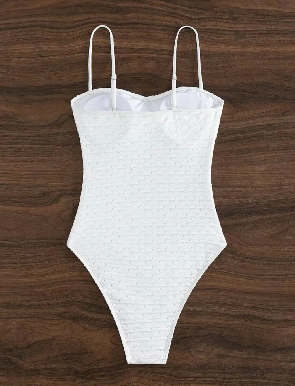White women's one-piece swimsuit with sling design and briefs-style European pattern