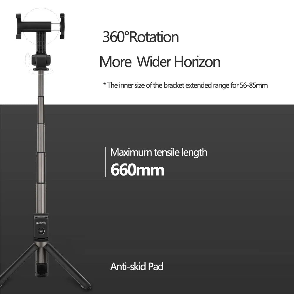 AF15 Bluetooth wireless selfie stick tripod folded to 186mm, black plastic construction