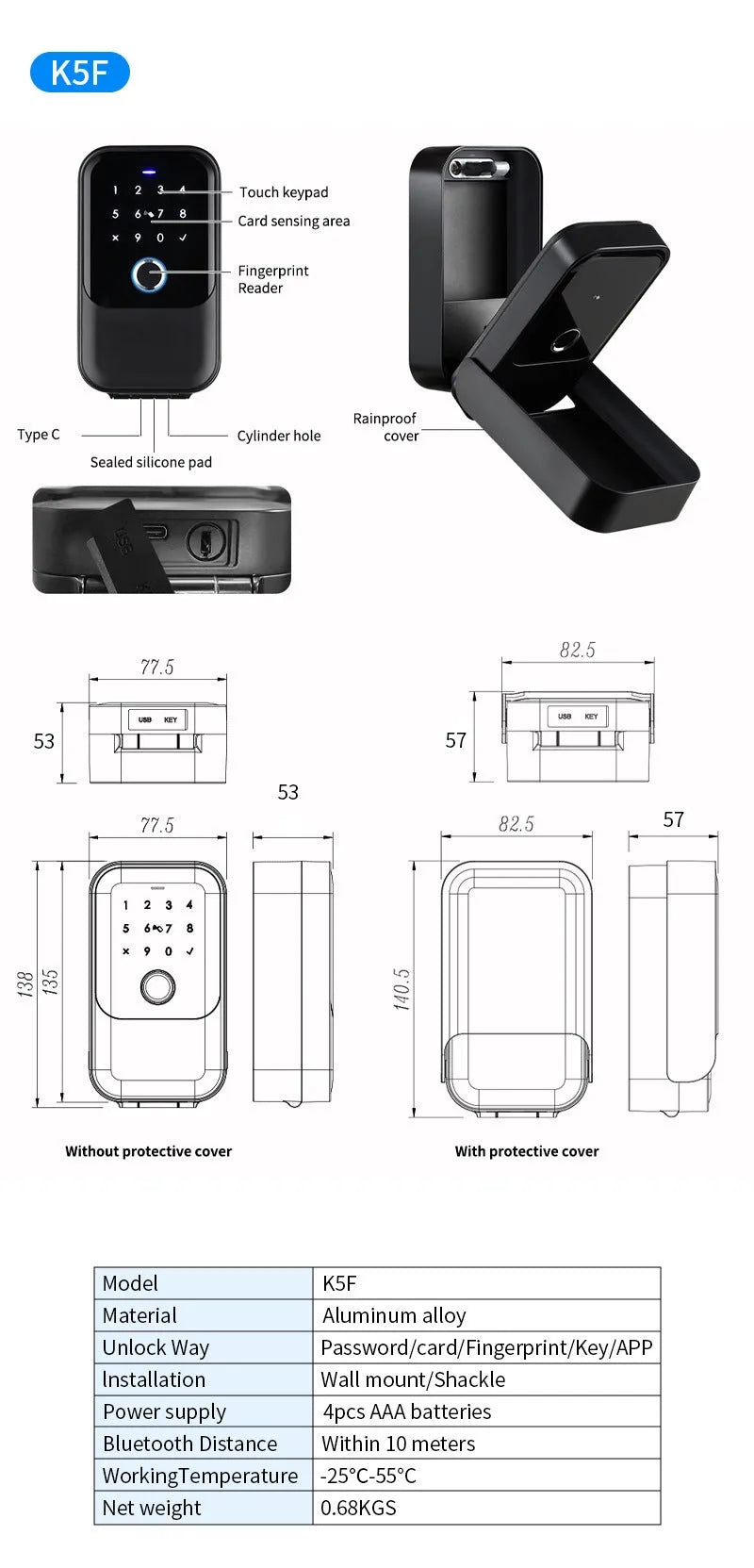 Smart key box with fingerprint reader, keypad, and card slot for access control