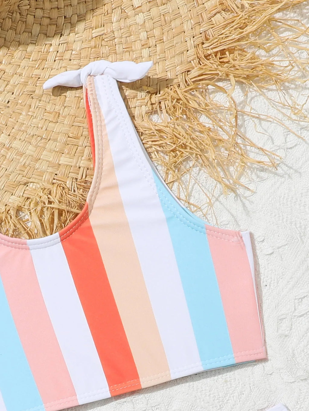 Girls' plaid print two-piece swimsuit set with bra and briefs for swimming.