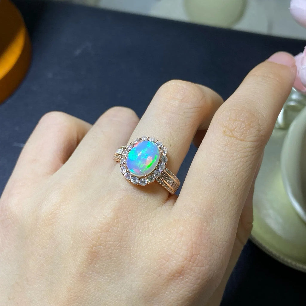 Handmade silver opal ring with opening design in choice of plating colours