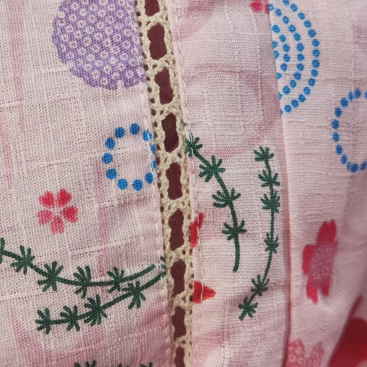 Cotton cherry blossom short sleeve home suit in pink with matching parent and child sizes 90cm to 185cm