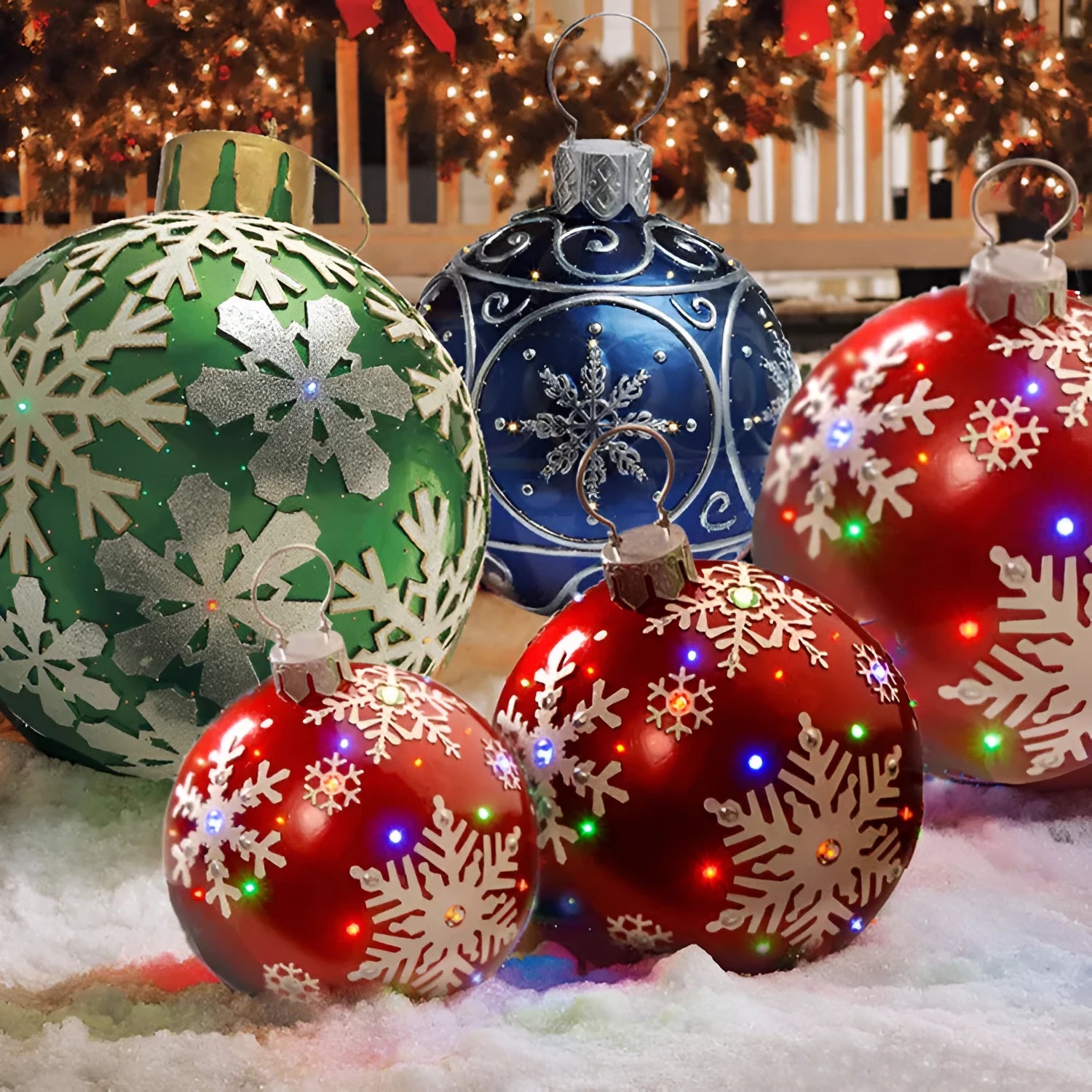Large 60cm PVC inflatable Christmas ball outdoor decoration with colourful patterns