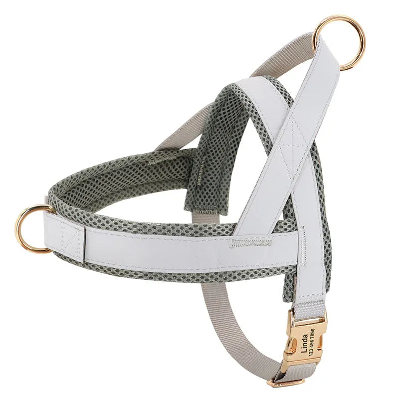 Large dog vest chest harness with lettering in black, adjustable straps, breathable fabric