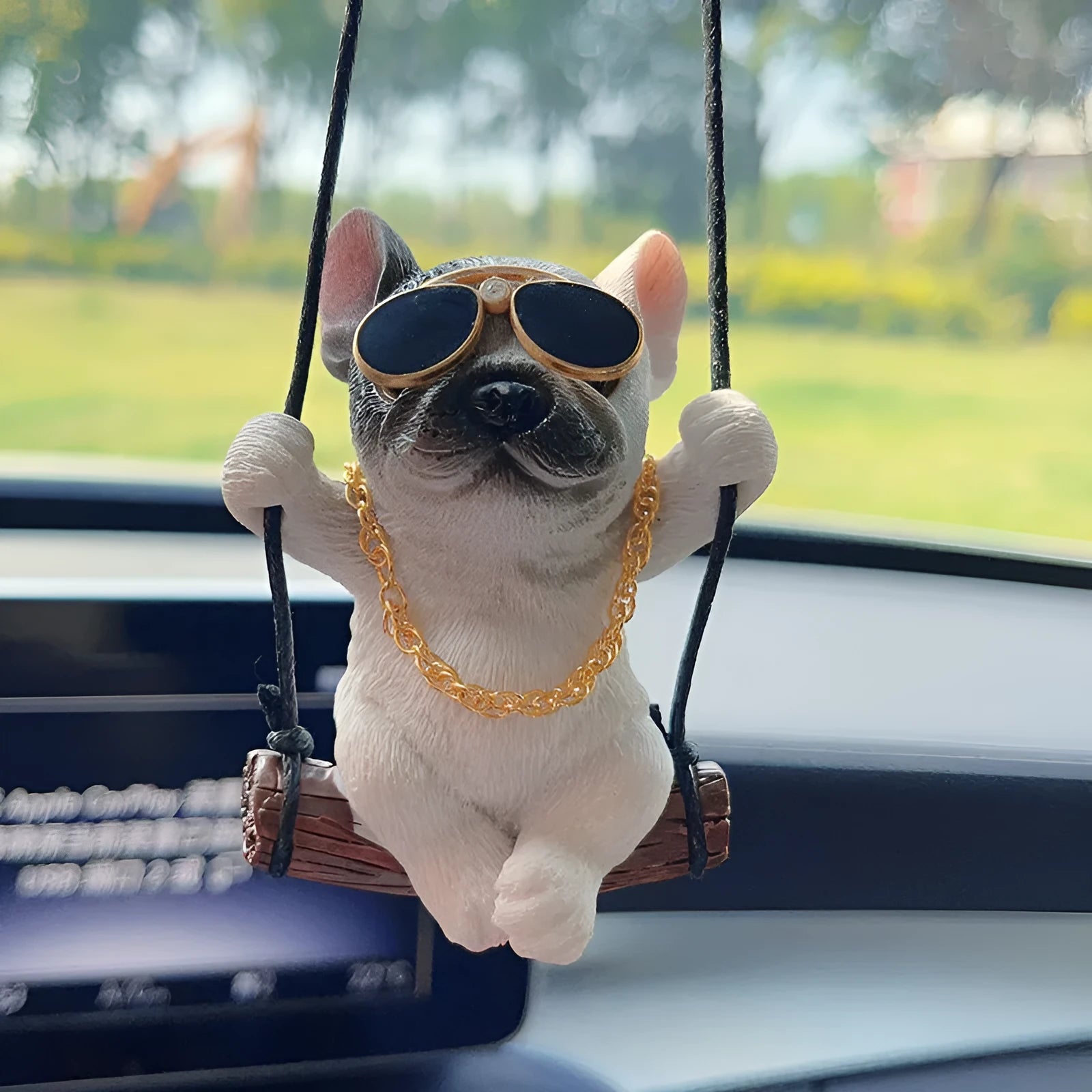 Bulldog cartoon style resin car hanging ornament for rearview mirror decoration
