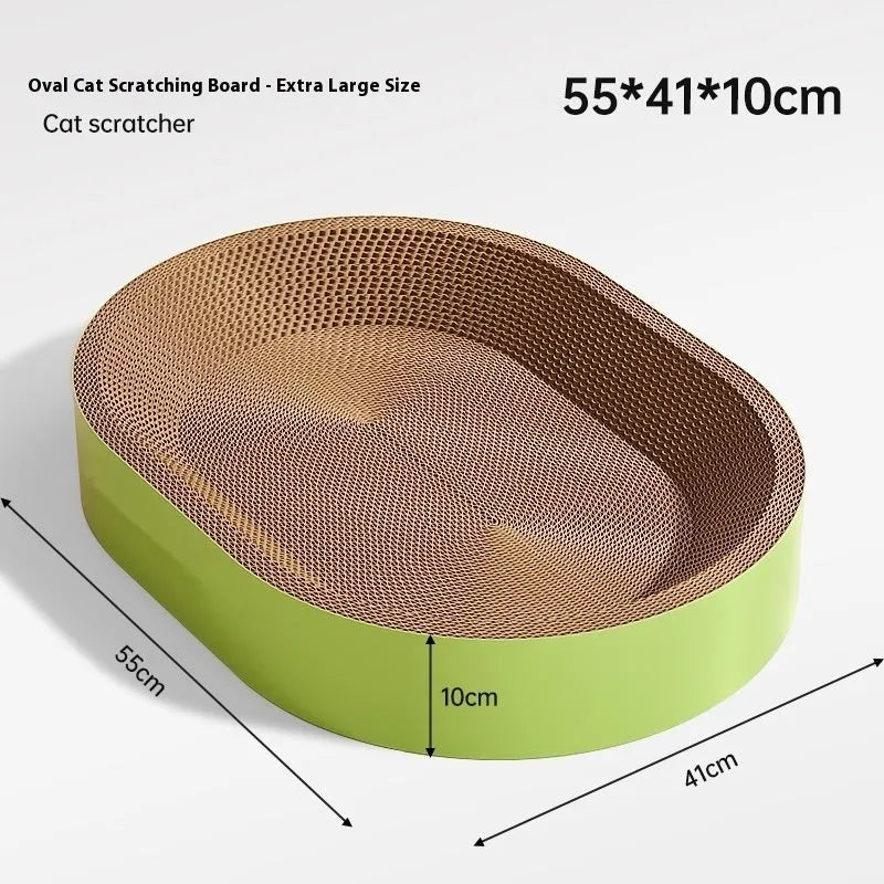 Green oval corrugated paper cat scratch board nest with a 55cm diameter.