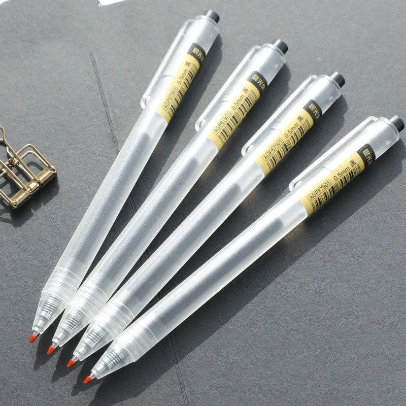 12 black retractable gel pens with 0.5mm tips and two spare refills