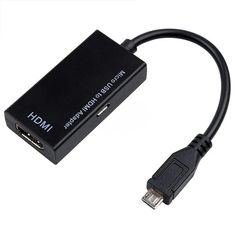Black Micro USB to HDMI adapter with three ports for HD conversion from mobile device to TV
