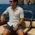 Men's light casual beach shirt and elastic shorts set in four-sided elastic fabric.