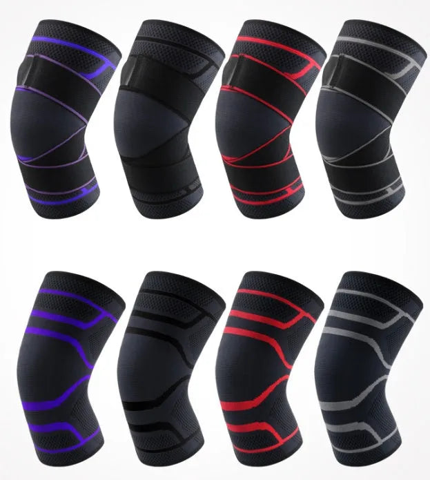 Adjustable sports knee pad with silicone non-slip strip in black knitted fabric