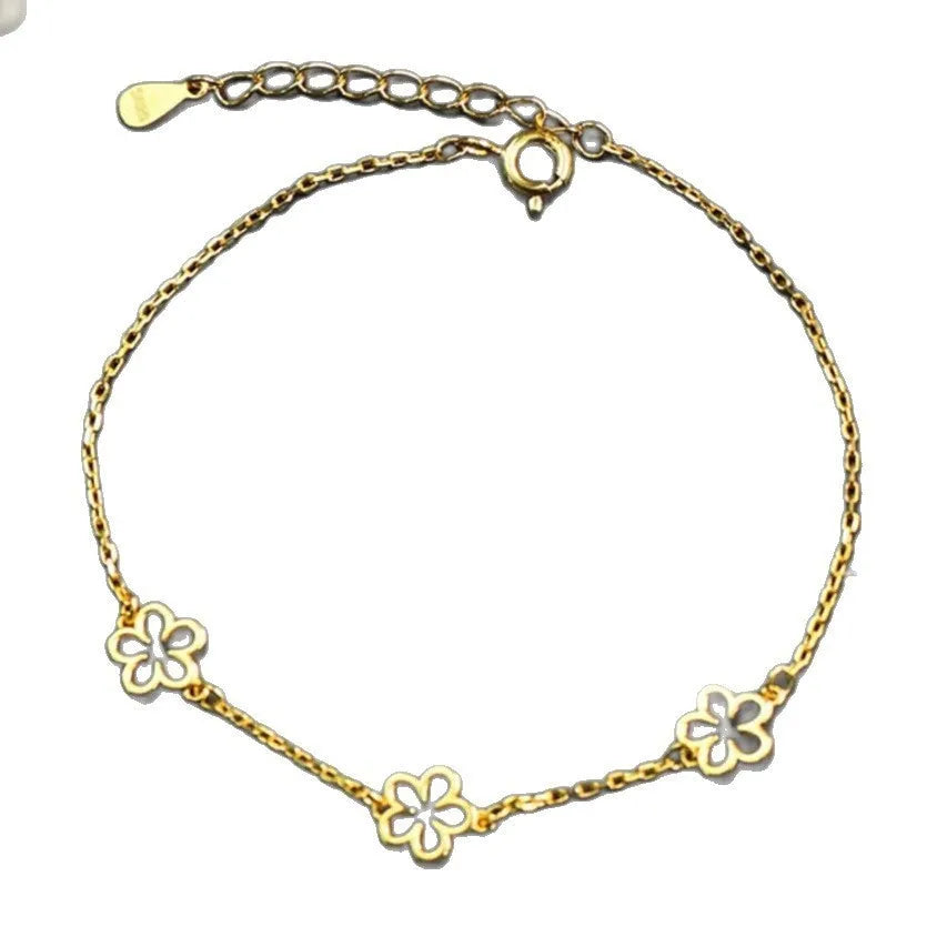 Women's S925 sterling silver bracelet with heart-shaped flower design in white gold or golden colour