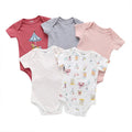 Unisex cotton cartoon jumpsuit for babies and toddlers with short sleeves, available in multiple sizes and colours