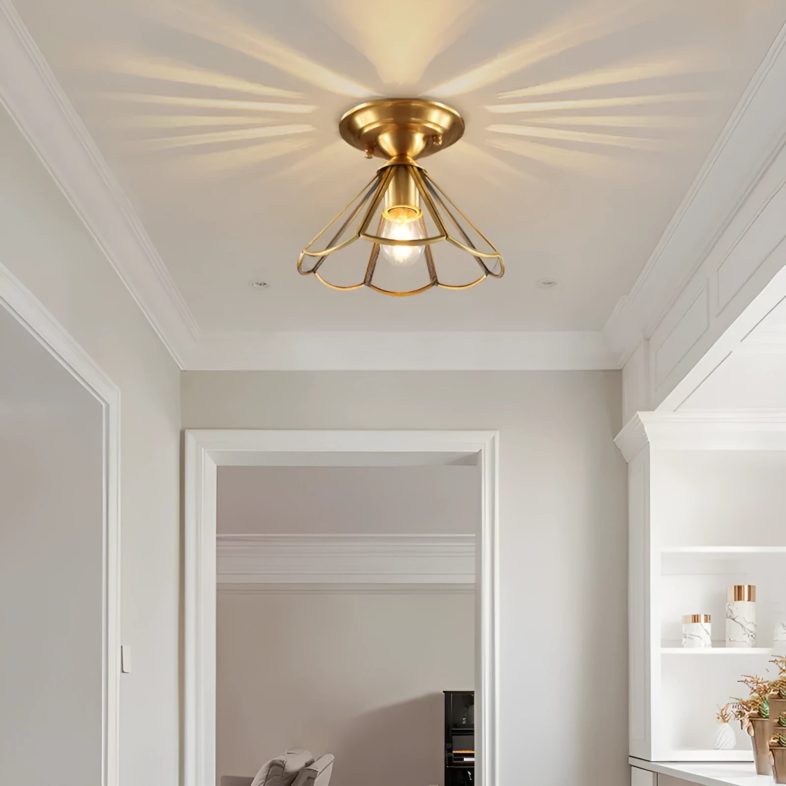 Minimalist pure copper ceiling lamp with American style design for bedroom use
