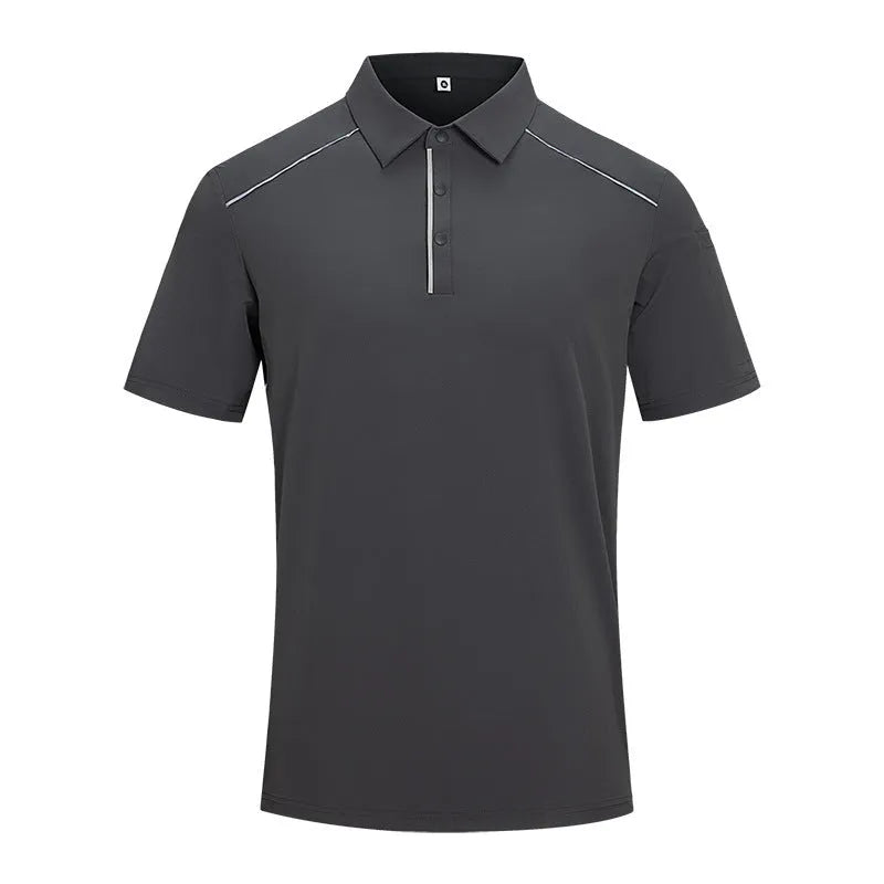 Men's solid colour polo shirt with short sleeves and slit side detail in chemical fibre blend fabric