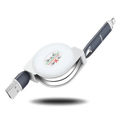 3-in-1 telescopic USB charging cable extended to 120cm length with titanium alloy connectors