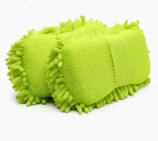 Silver green car wash sponge measuring 14x25cm with spiral chenille construction for vehicle cleaning