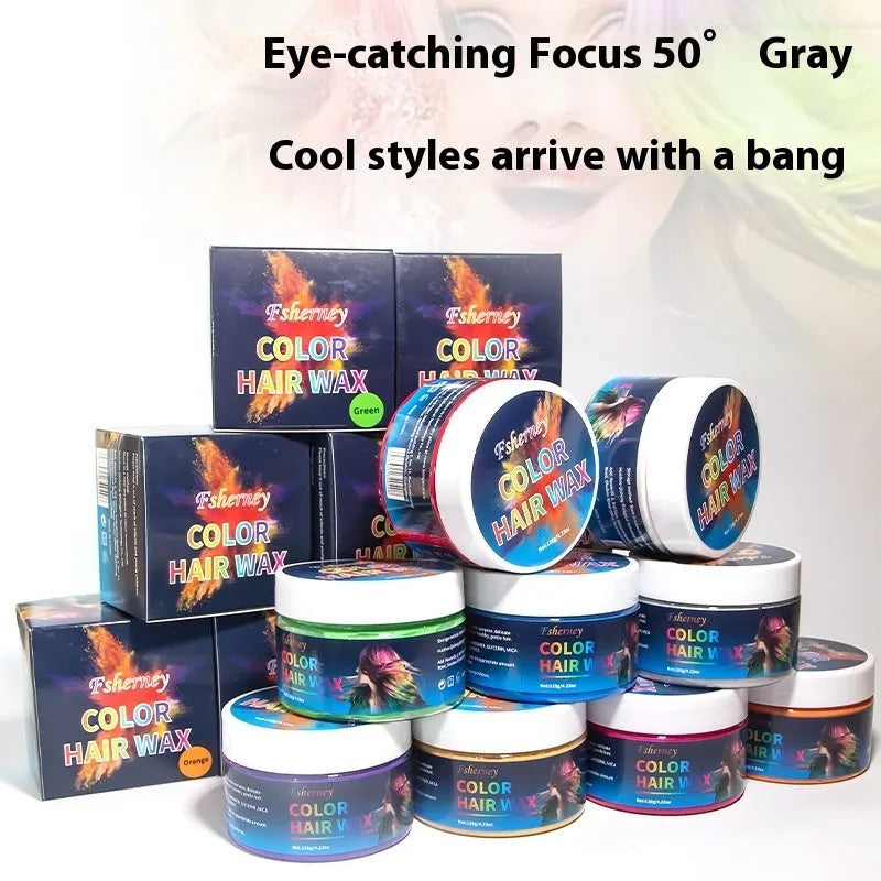 120g pot of hair styling clay for strong hold and temporary colour in various shades.