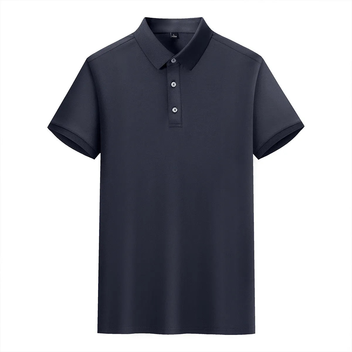 Short-sleeved lapel collar t-shirt in mulberry silk cotton blend on a hanger, showing mosaic detail.