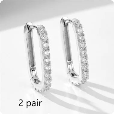 S925 sterling silver oval zircon ear clip earrings in geometric design with yellow or white colour options