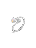 Open ring with adjustable opening, silver band, and inlaid zircon stones in gold colour