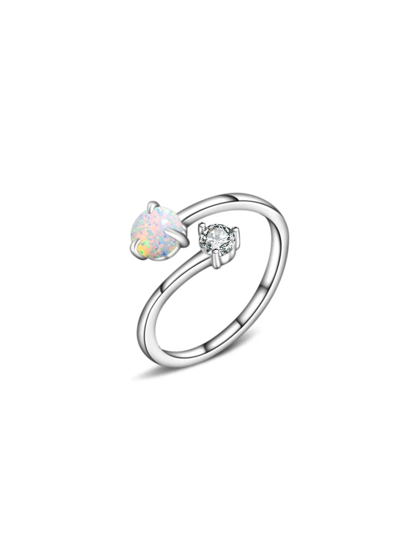 Open ring with adjustable opening, silver band, and inlaid zircon stones in gold colour