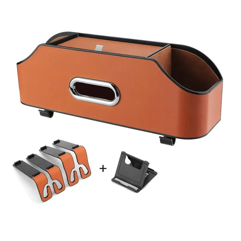 Genuine leather car tissue box and water cup holder in beige colour