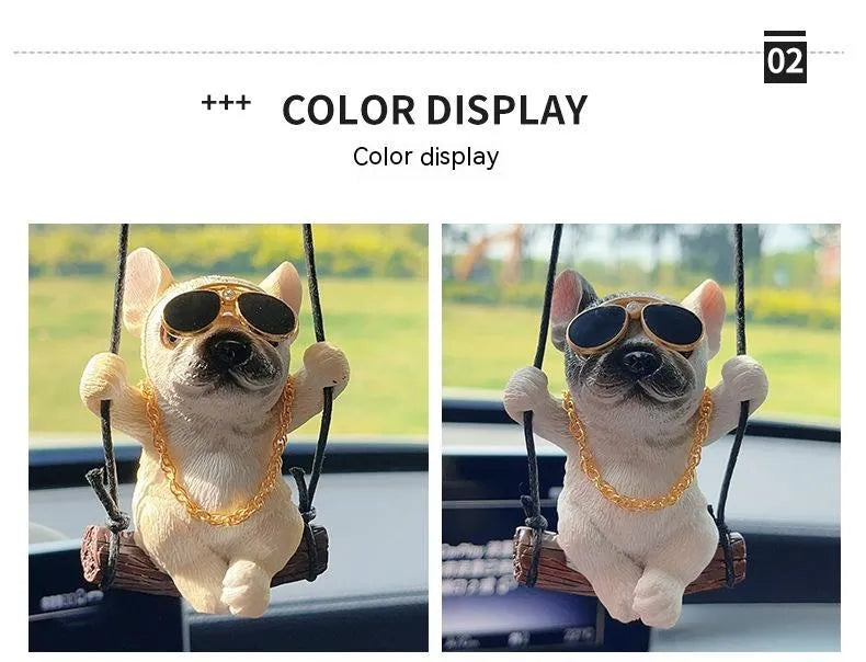Bulldog cartoon style resin car hanging ornament for rearview mirror decoration