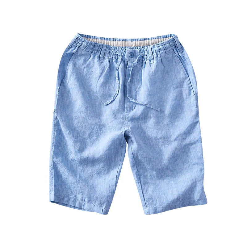 Men's casual linen capri pants in loose straight-leg design available in multiple colours
