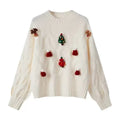 Western style loose slimming sweater top in white with long sleeves and pullover design