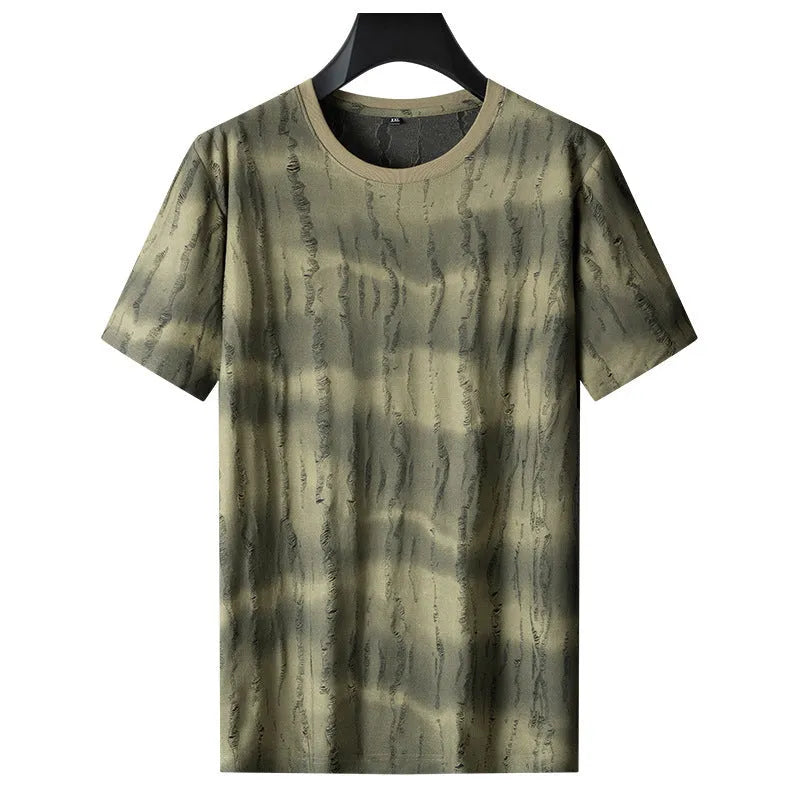 Men's plus size gray loose fit Silk T-shirt with round neck and short sleeves