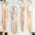 Handmade woven dreamcatcher hanging lamp with light, 90cm long cotton thread