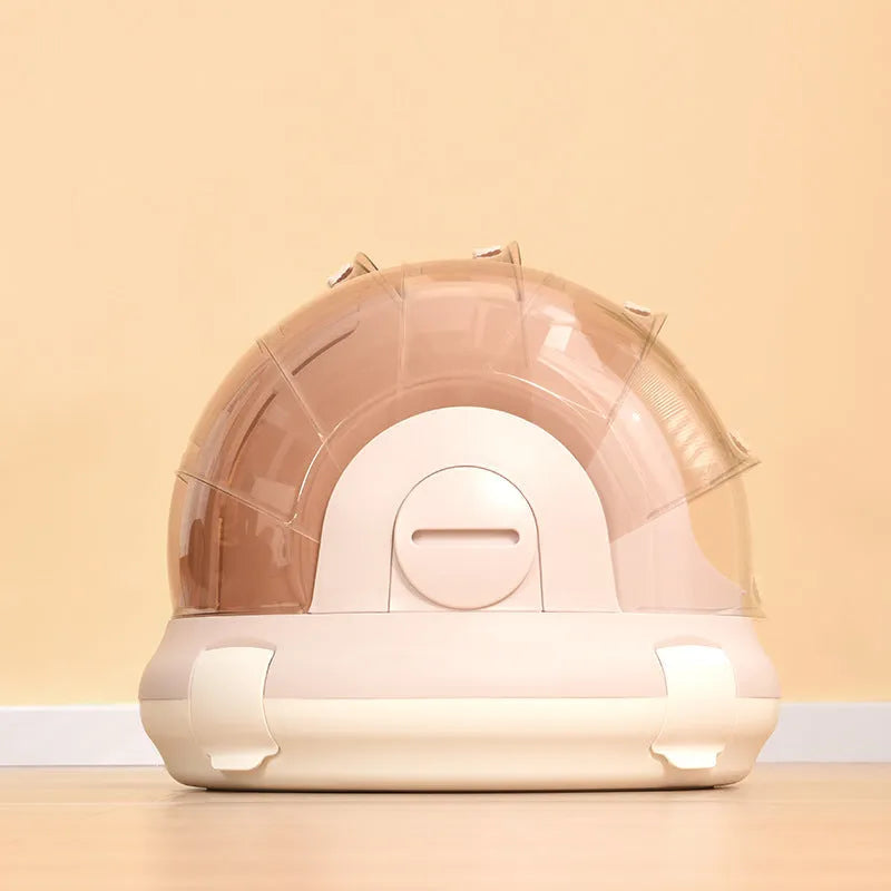 Hard PP portable cat carrier with urine separator in beige colour for travel