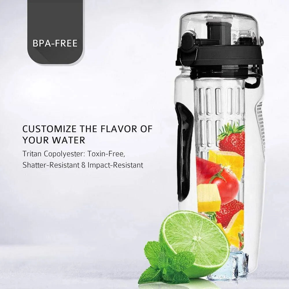 32oz Tritan fruit infuser water bottle with leakproof lid and removable fruit cup