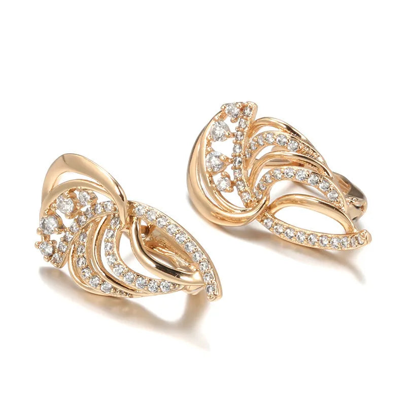 Women's elegant wings design micro zircon ear clips in gold-plated copper with stone inlay