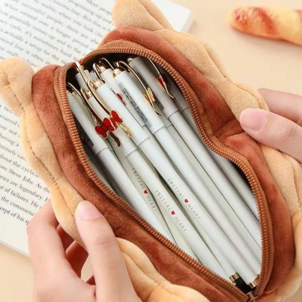 Sandwich biscuit plush pencil bag in plush material with cartoon design, suitable for school stationery storage