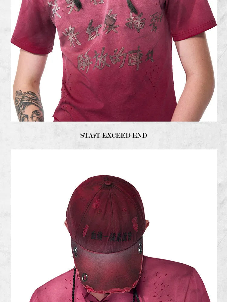 Rose red cotton peaked cap with adjustable fit and dirt-resistant spray coating