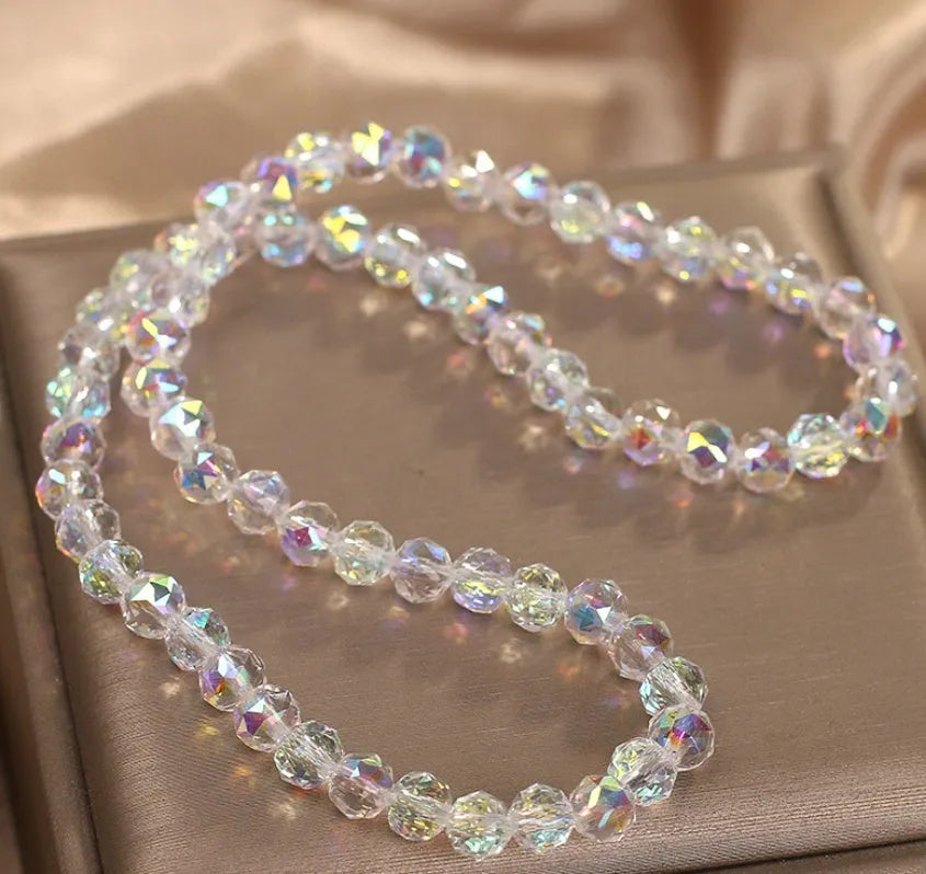 White double-layer artificial crystal bracelet for women, light luxury style, shiny beads