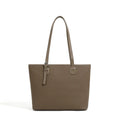 Genuine leather women's tote bag in horizontal square shape showing internal organisers and sandwich pocket
