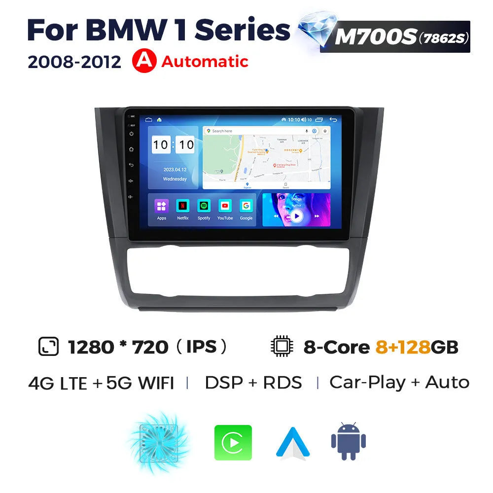Android 9-inch navigation screen for BMW E87 vehicles with touchscreen display and multiple hardware configuration options