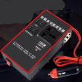 Black automotive power converter for 12V and 24V vehicle systems converting to 220V AC with USB charging ports