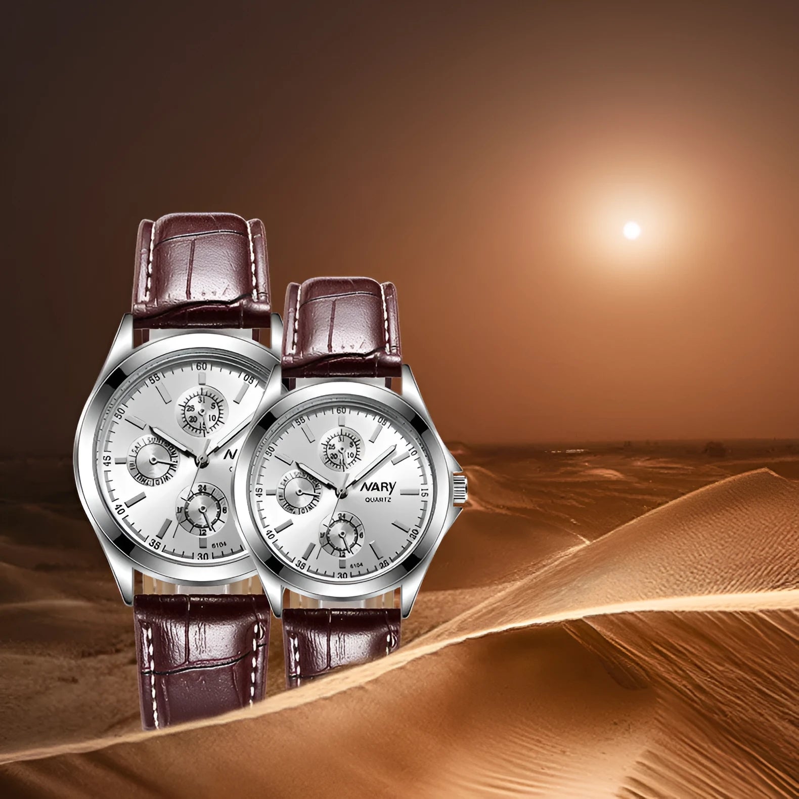 Couple three eyes six needles luminous waterproof quartz watch silver case black surface black belt