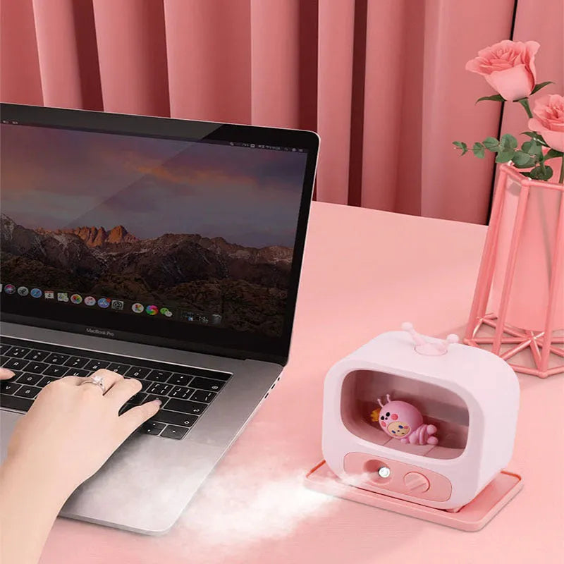Creative Home Desktop Small TV Shape Humidifier with Atmosphere Lights in pink