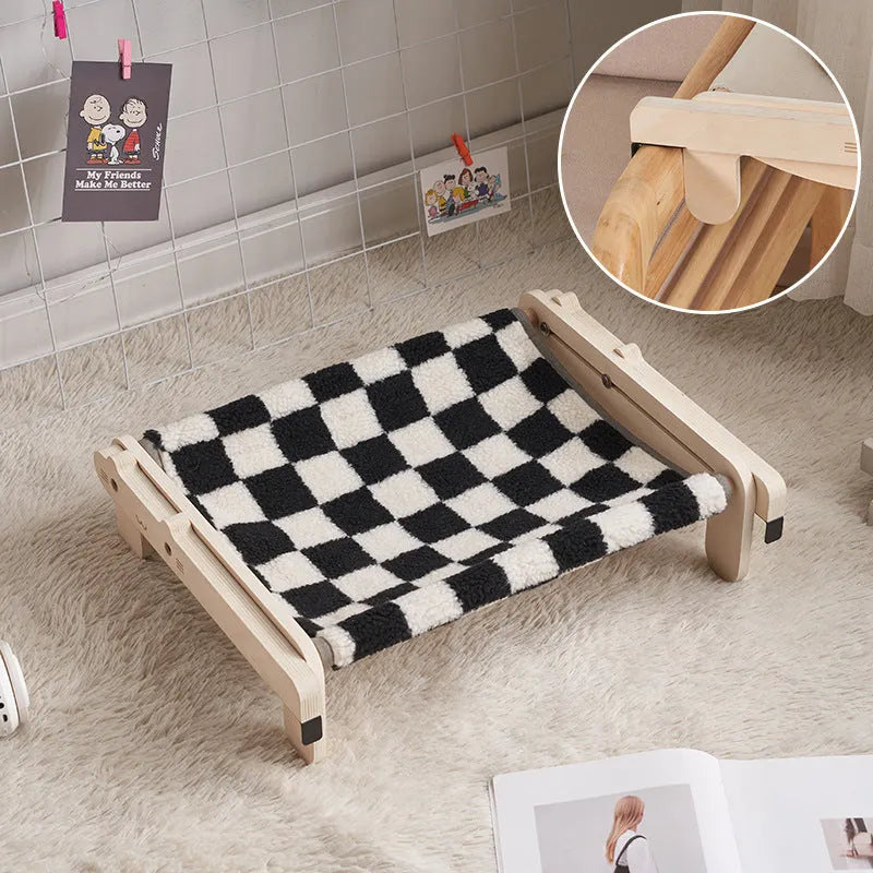 Solid wood pet bed with removable cushion in grey blue colour option