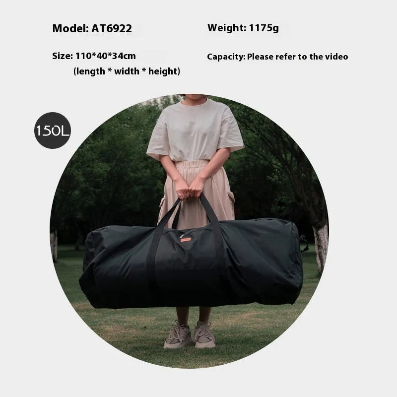 Green oversized waterproof storage bag for camping tables and chairs, shown folded and expanded.