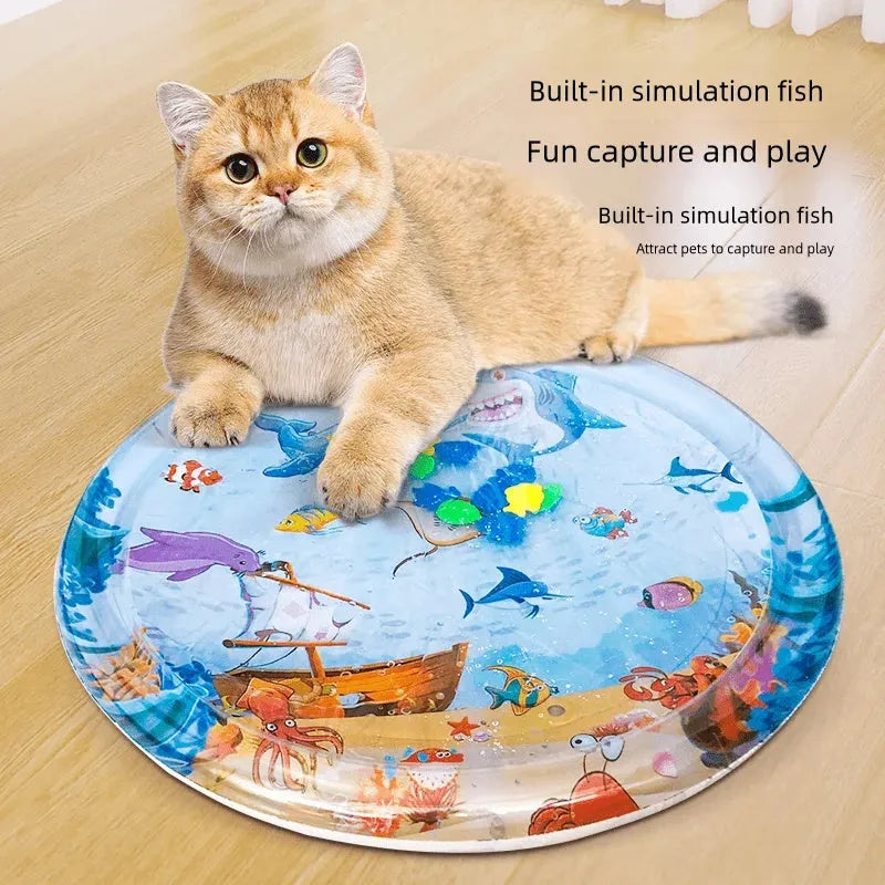 Summer cooling pet water bed cushion PVC inflatable ice pad with fish design for dogs and cats 65cm size
